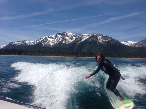 Julie tearing up Tahoe in front of Mt. Tallac on May 12th!